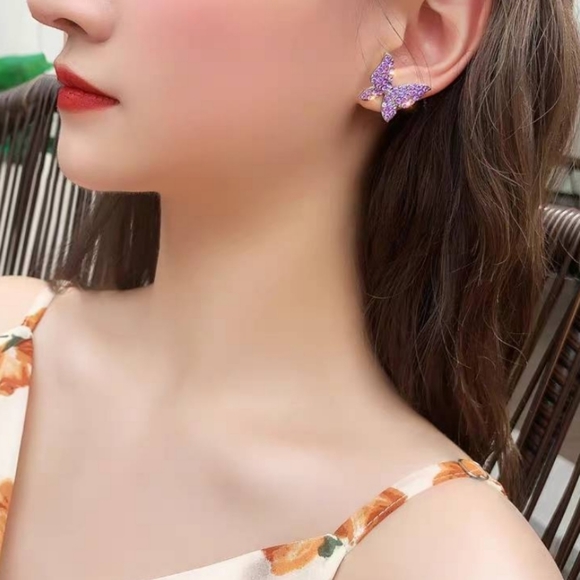 Rhinestone Butterfly Earrings - Picture 2 of 3